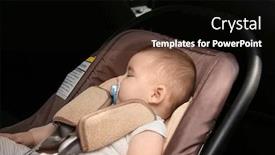  Presentation with child safety - Theme with adorable baby sleeping in child safety seat inside of car background and a black colored foreground