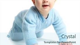  Presentation with tambourine - Presentation theme featuring adorable baby with plastic colourful tambourine isolated on white background background and a sky blue colored foreground