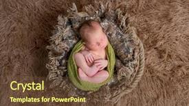  Presentation with baby sleeping - PPT layouts consisting of adorable baby wrapped in a green scarf sleeping curled un in a furry basket topshot background and a tawny brown colored foreground
