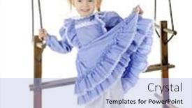  Presentation with old fashioned - Audience pleasing presentation theme consisting of adorable barefoot preschooler lifting her pretty old-fashioned dress showing off her bloomers she holds onto the ropes of an antique wooden 2-person swing on a white background backdrop and a light blue colored foreground