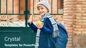  Presentation with saying goodbye - Audience pleasing slides consisting of adorable-blond-student-kid-saying backdrop and a ocean colored foreground