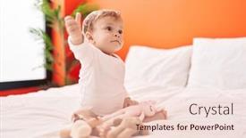  Presentation with doll - PPT theme consisting of adorable-blond-toddler-holding-doll background and a lemonade colored foreground