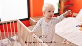  Presentation with doll - PPT theme enhanced with adorable-blond-toddler-holding-doll background and a coral colored foreground