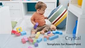  Presentation with geometry - PPT theme consisting of adorable-blond-toddler-playing background and a light blue colored foreground