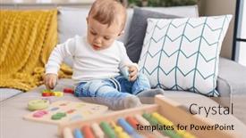  Presentation with home - Slide set having adorable-blond-toddler-playing background and a coral colored foreground