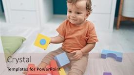  Presentation with geometry - Presentation theme enhanced with adorable-blond-toddler-playing background and a coral colored foreground