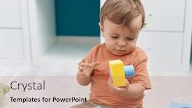  Presentation with geometry - Slides consisting of adorable-blond-toddler-playing background and a coral colored foreground