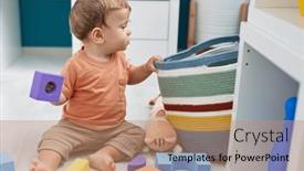  Presentation with geometry - PPT theme enhanced with adorable-blond-toddler-playing background and a coral colored foreground