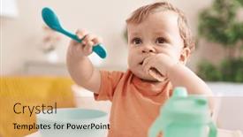  Presentation with toddler eating - Presentation theme featuring adorable-blond-toddler-sitting background and a coral colored foreground