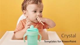  Presentation with toddler eating - Slide set enhanced with adorable-blond-toddler-sitting background and a coral colored foreground