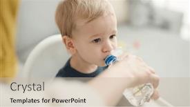  Presentation with toddler eating - Presentation design featuring adorable-blond-toddler-sitting background and a soft green colored foreground