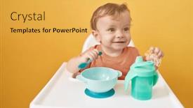  Presentation with toddler eating - Presentation having adorable-blond-toddler-sitting background and a yellow colored foreground