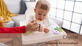  Presentation with toddler eating - PPT theme with adorable-blond-toddler-sitting background and a coral colored foreground