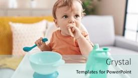  Presentation with toddler eating - Slide deck featuring adorable-blond-toddler-sitting background and a arctic colored foreground