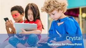  Presentation with superman - Presentation theme featuring adorable-blonde-boy-in-costume background and a teal colored foreground