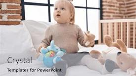  Presentation with doll - PPT layouts having adorable-blonde-girl-holding-doll background and a light gray colored foreground