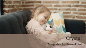  Presentation with teddy bear - Presentation theme consisting of adorable-blonde-girl-hugging-teddy background and a coral colored foreground