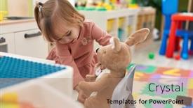  Presentation with doll - PPT theme with adorable-blonde-girl-playing background and a coral colored foreground