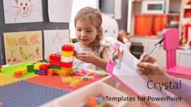  Presentation with construction - Slide set enhanced with adorable-blonde-girl-playing background and a coral colored foreground