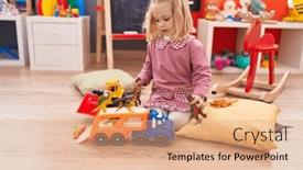  Presentation with dinosaur - Presentation having adorable-blonde-girl-playing background and a coral colored foreground