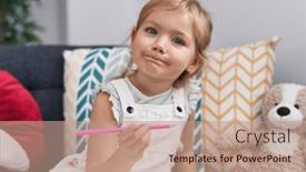  Presentation with preschool - Slide deck consisting of adorable-blonde-girl-preschool-student background and a coral colored foreground