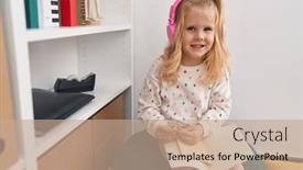  Presentation with music school - Presentation enhanced with adorable-blonde-girl-student-listening background and a coral colored foreground