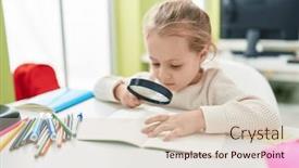  Presentation with child girl reading a book - Presentation design enhanced with adorable-blonde-girl-student-reading background and a lemonade colored foreground