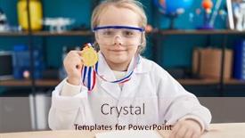  Presentation with medal - Slide deck having adorable-blonde-girl-student-smiling background and a lemonade colored foreground