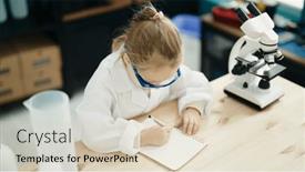  Presentation with student writing - PPT theme having adorable-blonde-girl-student-using background and a lemonade colored foreground