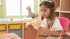  Presentation with paper cutting - Presentation consisting of adorable-blonde-girl-student-wearing background and a coral colored foreground