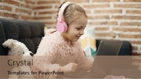  Presentation with teddy bear - PPT theme with adorable-blonde-girl-using-laptop background and a coral colored foreground