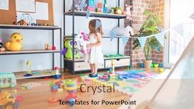  Presentation with unicorn - Colorful slide set enhanced with adorable-blonde-toddler-playing backdrop and a coral colored foreground