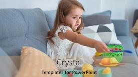  Presentation with cutlery food - Colorful PPT layouts enhanced with adorable-blonde-toddler-siting backdrop and a coral colored foreground