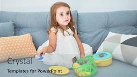  Presentation with cutlery food - Slide set having adorable-blonde-toddler-siting background and a light blue colored foreground