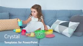  Presentation with cutlery food - Presentation theme enhanced with adorable-blonde-toddler-siting background and a light blue colored foreground