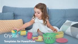  Presentation with cutlery food - Amazing slide deck having adorable-blonde-toddler-siting backdrop and a light blue colored foreground