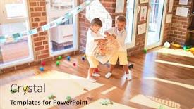  Presentation with basketball - Beautiful PPT theme featuring adorable-blonde-twins-playing-basketball backdrop and a coral colored foreground
