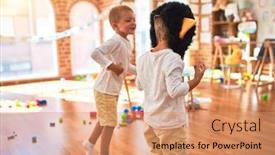  Presentation with monkey - Cool new PPT theme with adorable-blonde-twins-playing-wearing backdrop and a coral colored foreground