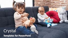  Presentation with doll - Presentation theme with adorable-boy-and-girl-sitting background and a ocean colored foreground