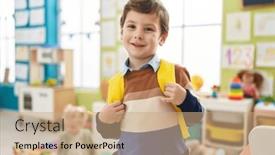  Presentation with kindergarten - Presentation theme enhanced with adorable-boy-and-girl-student background and a coral colored foreground