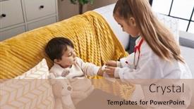  Presentation with bandaging - Presentation theme featuring adorable-boy-and-girl-wearing background and a coral colored foreground