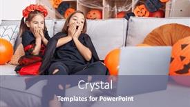  Presentation with halloween - Slides having adorable-boy-and-girl-wearing background and a gray colored foreground