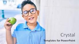  Presentation with green city - Colorful slide set enhanced with adorable-boy-wearing-glasses-holding backdrop and a sky blue colored foreground