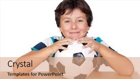  Presentation with soccer coaching - Cool new PPT layouts with adorable boy with a soccer backdrop and a coral colored foreground