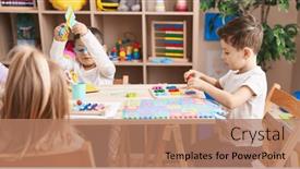  Presentation with paper cutting - Presentation design enhanced with adorable-boys-and-girl-playing background and a coral colored foreground