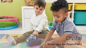  Presentation with cars - Presentation having adorable-boys-playing-with-cars background and a coral colored foreground