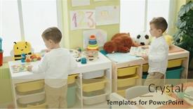  Presentation with maths - PPT theme featuring adorable-boys-playing-with-maths background and a coral colored foreground