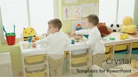  Presentation with maths - Presentation design with adorable-boys-playing-with-maths background and a coral colored foreground
