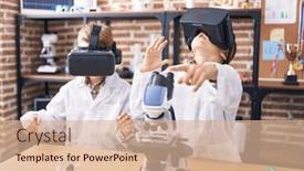  Presentation with virtual laboratory - PPT layouts featuring adorable-boys-scientist-student-using background and a coral colored foreground