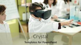  Presentation with virtual laboratory - Presentation theme having adorable-boys-scientist-student-using background and a mint green colored foreground